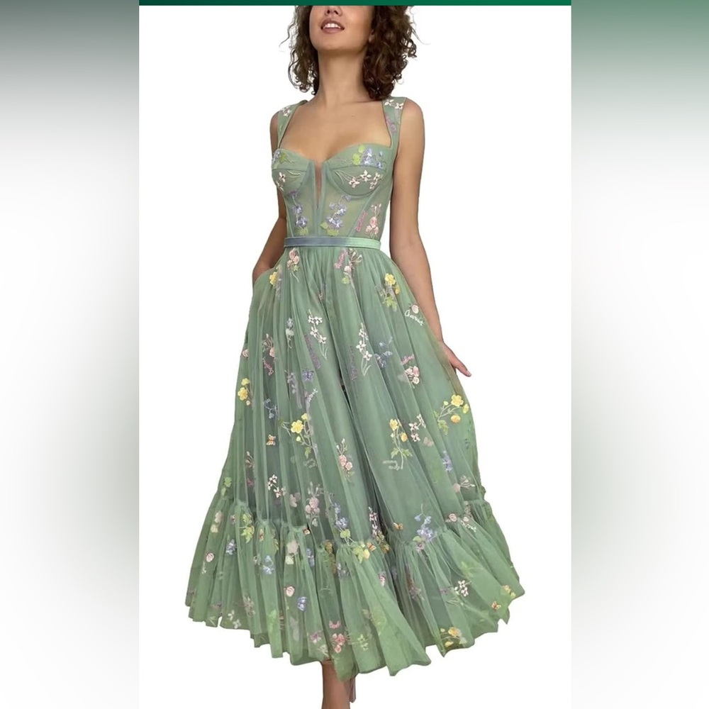 NWOT bridgerton embroidered floral tulle dress